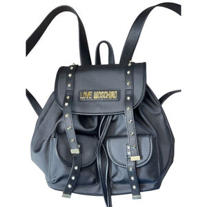 Love Moschino Black‎ Backpack with Red Logo Lining and Mini Pockets